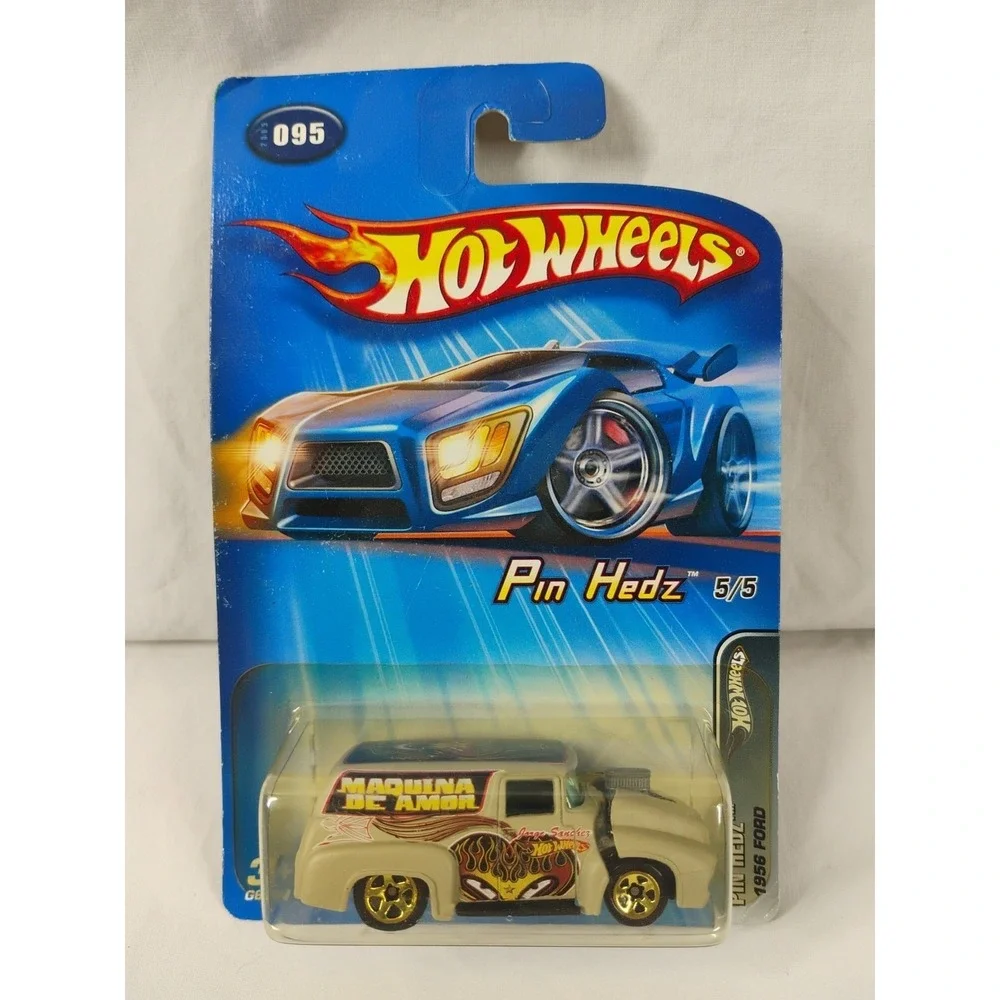 2005 Hot Wheels #95 Pin Hedz 5/5 1956 FORD Primer Gray‎ w/Gold 5 Spoke Wheels